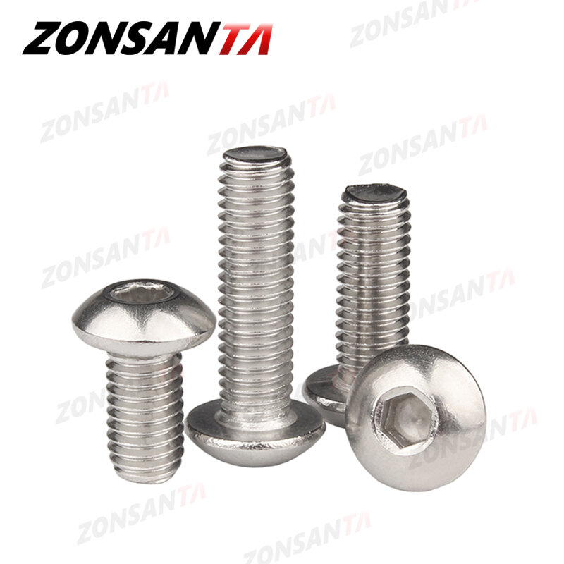 ZONSANTA-ISO7380 M2 M2.5 M3 M4 M5 M6 304 A2 원형 304 스테인레스 스틸 나사, 육각 소켓 버튼 헤드 알렌 볼트 기계식 나사