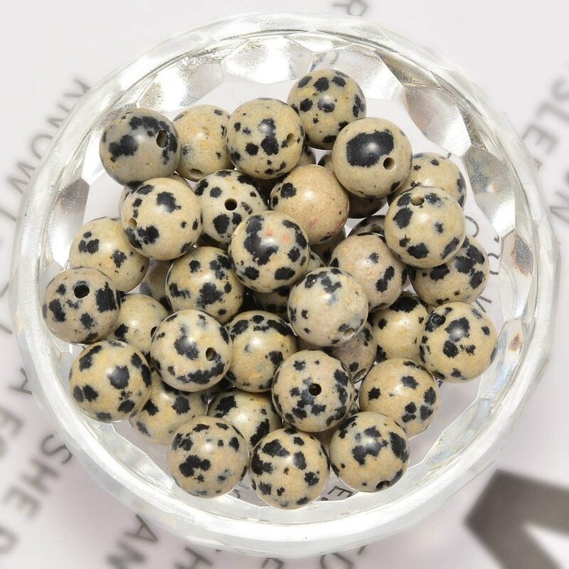 Manik-manik Longgar Manik-manik Jasper Dalmatian Bulat Alami untuk Membuat Perhiasan DIY Aksesori Buatan Tangan 4/6/8/10 Mm