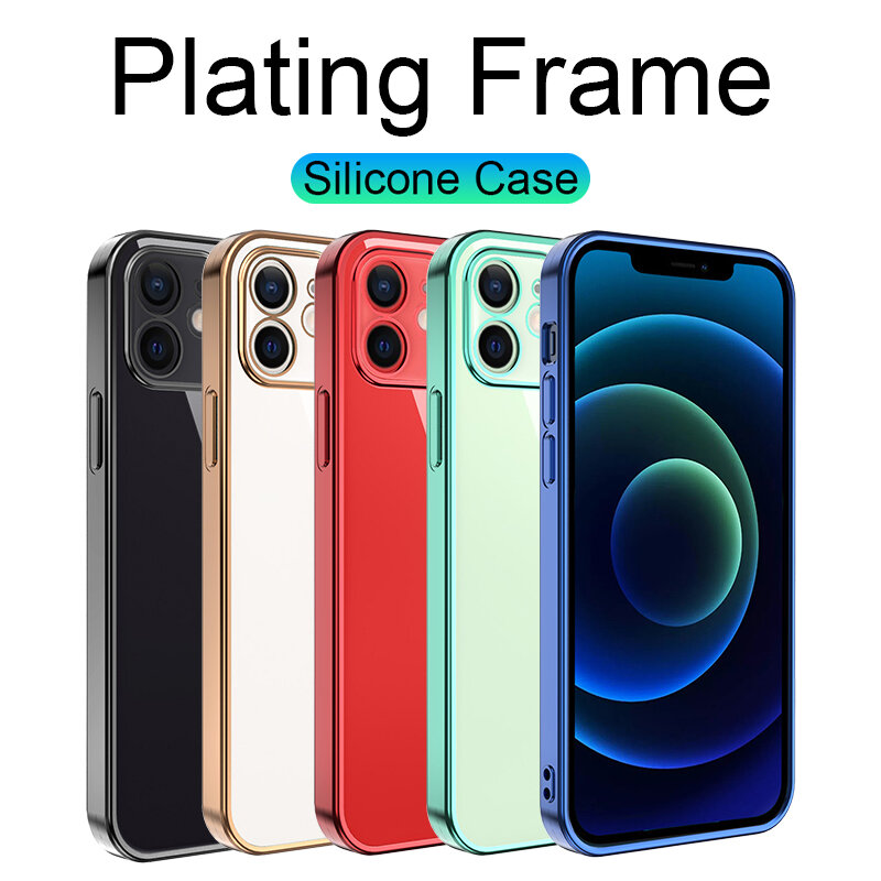 Luxe Vierkante Siliconen Clear Telefoon Case Voor Iphone 11 12 13 Pro Mini Xs Max X Xr Se 2020 7 8 Plus Soft Cover Plating Farme Shell
