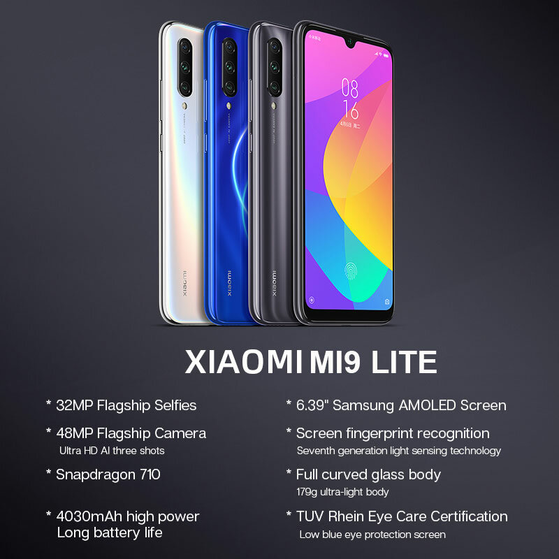 글로벌 버전 Xiaomi Mi 9 Lite 6GB 128GB 스마트 폰 금어초 710 Octa Core 48MP Threefold 32MP 전면 카메라 4030mAh NFC