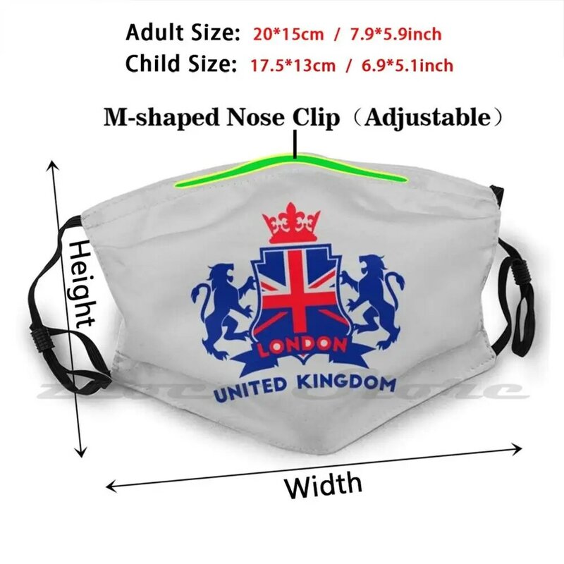 Mascarilla de tela reutilizable con filtro de impresión, máscara lavable con emblema británico del orgullo del Reino Unido de Londres, regalo de recuerdo de Union Jack Uk