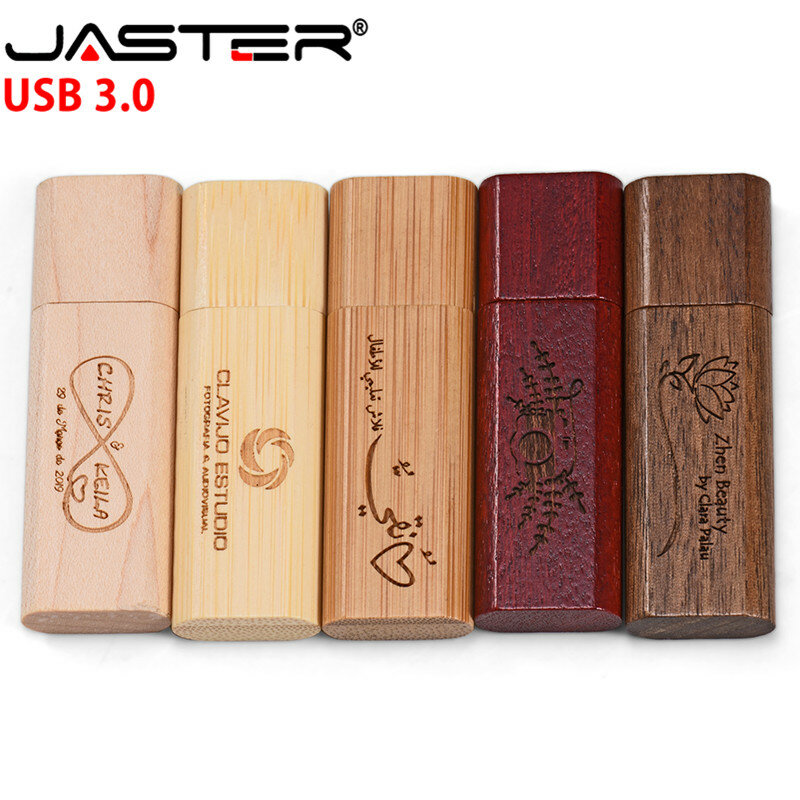 JASTER-محرك أقراص فلاش USB 3.0 عالي السرعة مع شعار خشبي ، 32 جيجابايت ، 16 جيجابايت ، 8 جيجابايت ، 64 جيجابايت ، للتعبئة