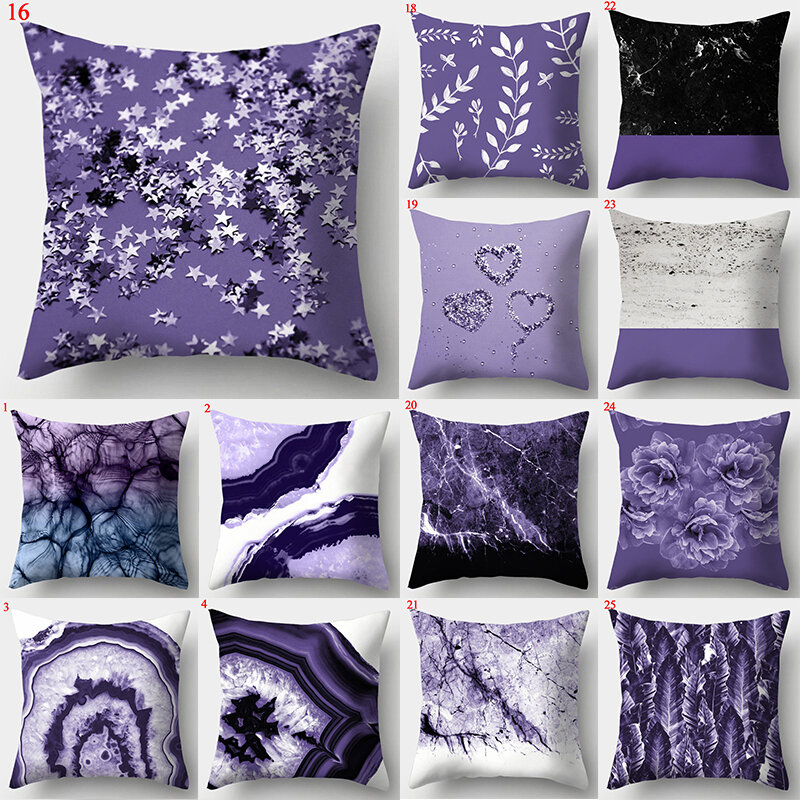 Fundas de almohada geométricas púrpuras para el hogar, funda de cojín decorativa, fundas de almohada cuadradas de sofá, 45x45cm