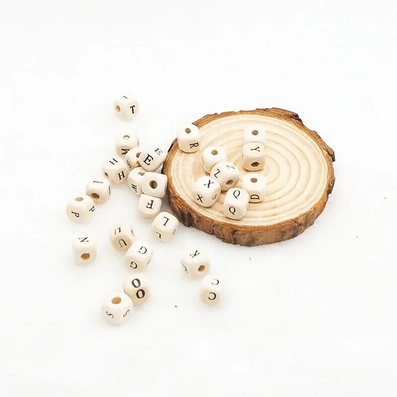Chenkai 10mm 500PCS Natural Color Wood wooden Cube Beads Spacer Wooden Letter A For Making DIY Baby Teether Accessories
