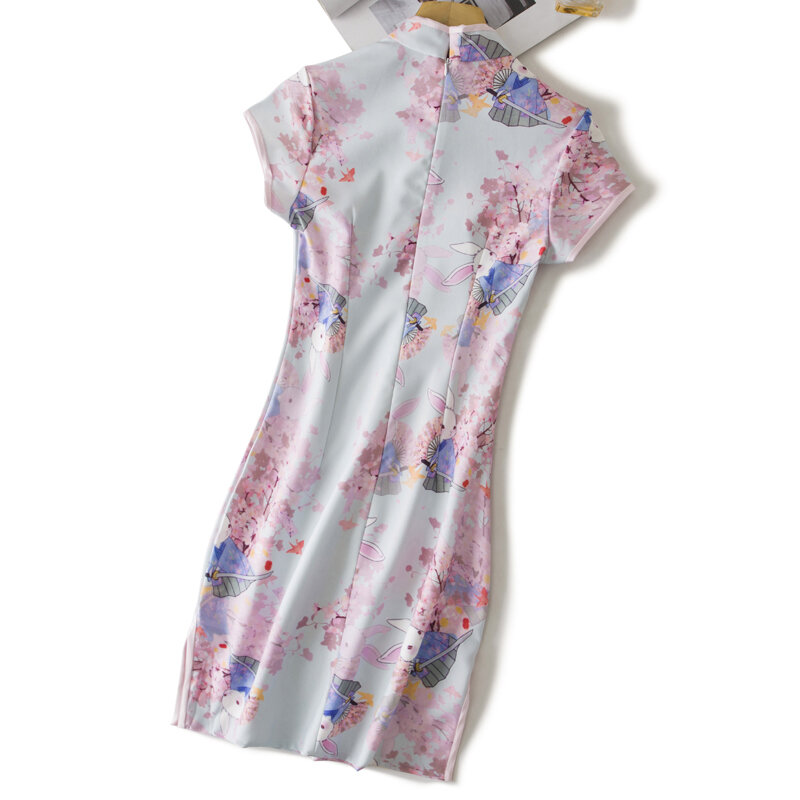 귀여운 애니메이션 토끼 벚꽃 핑크 중국 스타일 드레스, 치파오 어린 소녀, DA018, 여름
