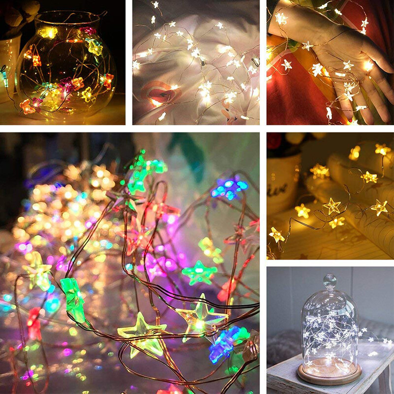 بطارية تعمل 2 متر/3 متر LED ستار الجنية أضواء الأسلاك النحاسية وميض سلسلة ضوء عيد الميلاد الزفاف أضواء الديكور