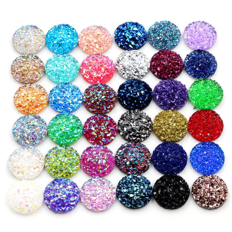 Fashion 40pcs 8mm 10mm 12mm  Mix Colors Druzy Natural Stone Convex Flat back Resin Cabochons Jewelry Accessories Supplies