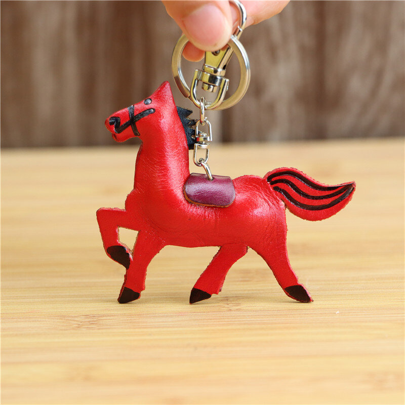2020 new genuine leather creative handmade pony key chain bag accessories small red horse horse to success