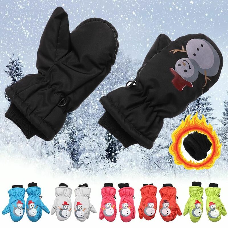 Boys Girls 0-5 Years Old Non-slip Lovely Waterproof Cartoon Snowman Children Ski Gloves Knitted Mittens Windproof Thick Velvet