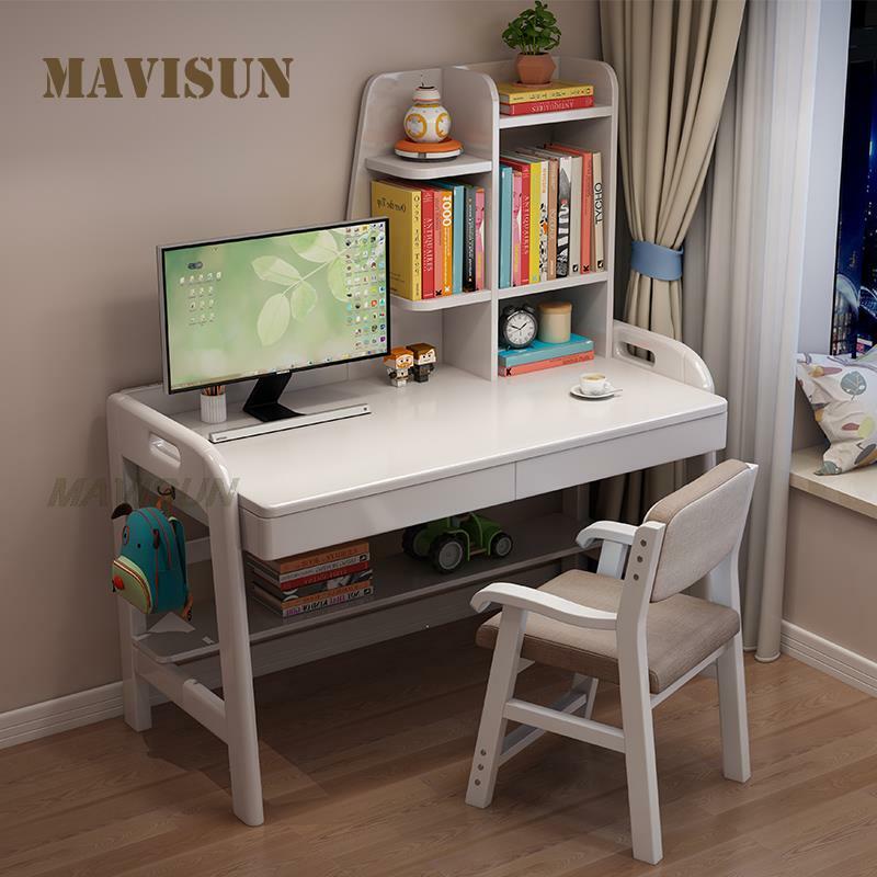 Escritorio de madera maciza Simple para niños, escritorio de estudio para estudiantes, dormitorio, ordenador, estantería, mesa multifuncional