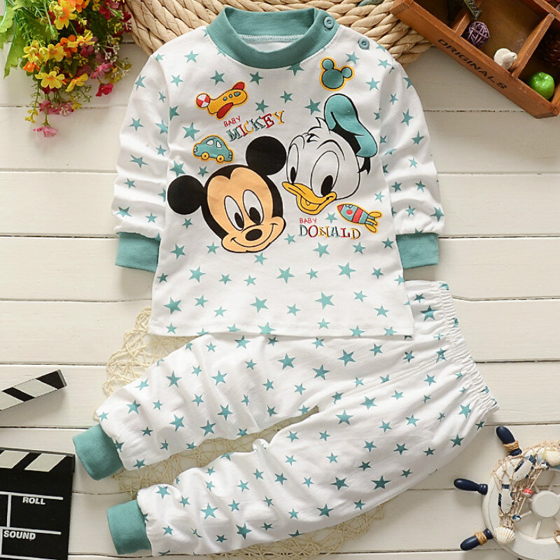 Комплект одежды для малышей от 0 до 2 лет, зимняя хлопковая одежда для новорожденных мальчиков и девочек детские пижамы из 2 предметов компле...