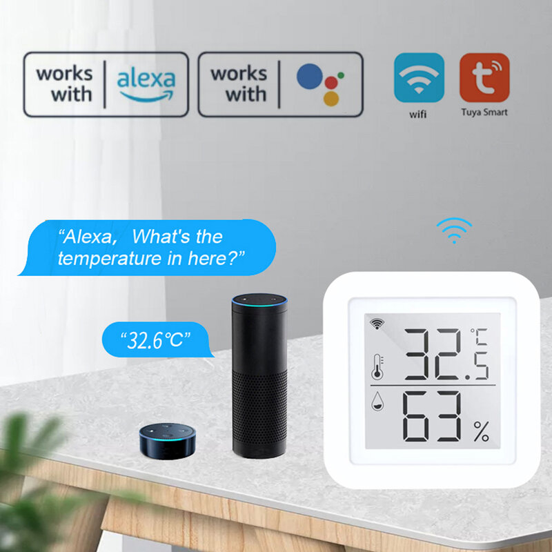 Wolf Guard-Sensor de temperatura y humedad WiFi, funciona con Alexa / Google Home