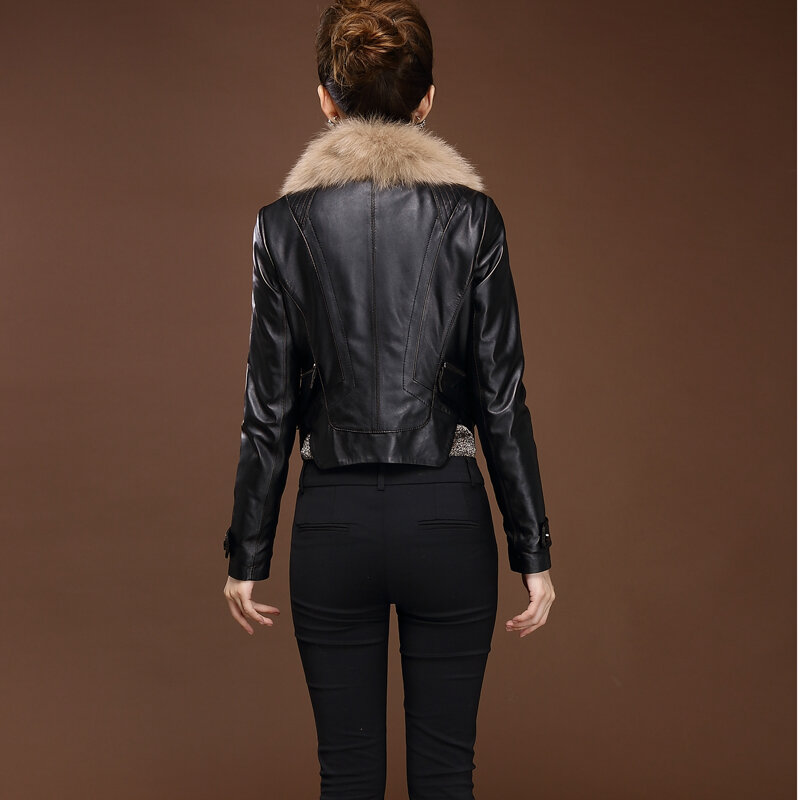 Natürliche Schaffell Mantel Weibliche Winter Echte Jacke Frauen Kurze Elegante Dünne Outwear Echt Fox Pelz Kragen Jacken LWL1210