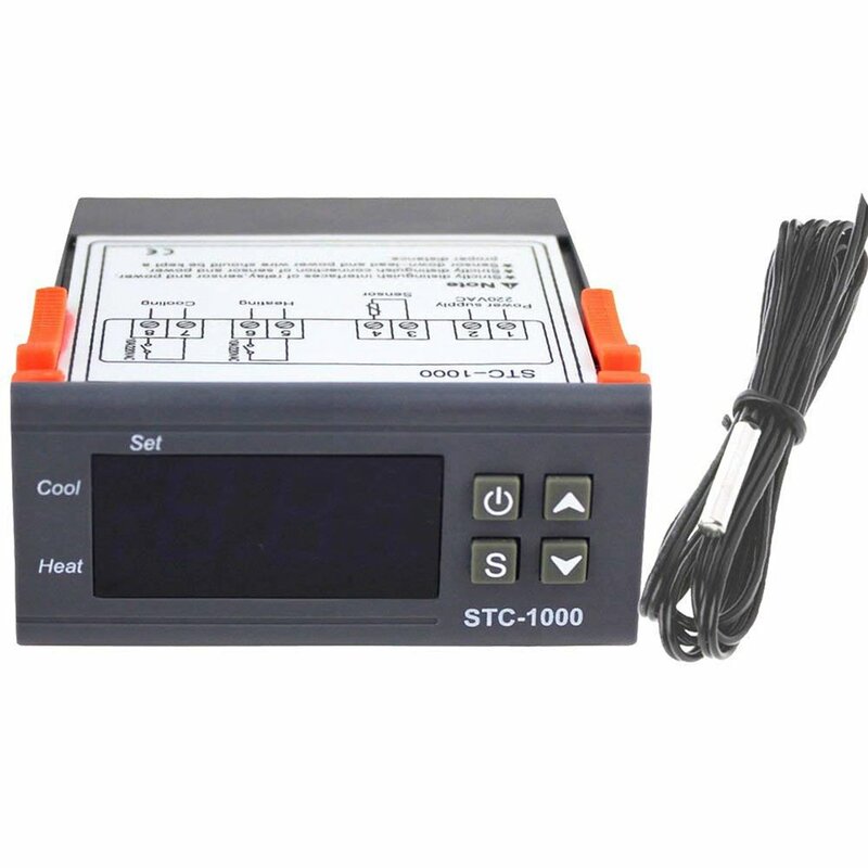 STC-1000 akuarium, pengontrol suhu semua kegunaan Digital profesional, termostat dengan kabel penyelidik Sensor