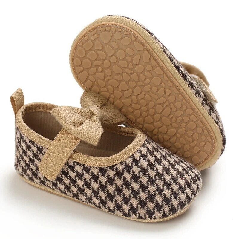 2022 New Baby Shoes 0-18M Girls Fashion Bow Rubber Anti-slip First Walker Baby Bed Shoes Plaid Casual Walking Shoes