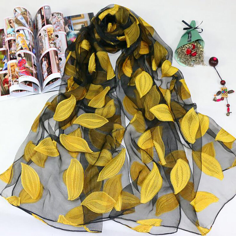 Bufanda de seda para mujer, pañuelo ligero y transparente, chales de encaje de gasa de Organza para playa, gran oferta, 2021