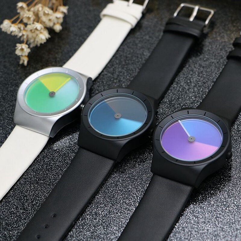 2021 جلد طبيعي مقاوم للماء المستقبل مفهوم جديد لون ساعة المد الرجال النساء الموضة الجدول البرية حزام ساعة كوارتز هدية