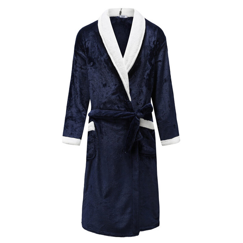 Ночная рубашка мужская осенне-зимняя, кимоно, халат, пеньюар из кораллового флиса, интимное белье с V-образным вырезом, однотонная Пижама