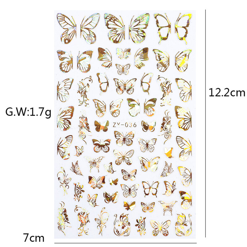 3d holográfica borboleta adesivos para nail art, sliders adesivos, colorido, diy, dourado, decalques de transferência, decorações, 1pc