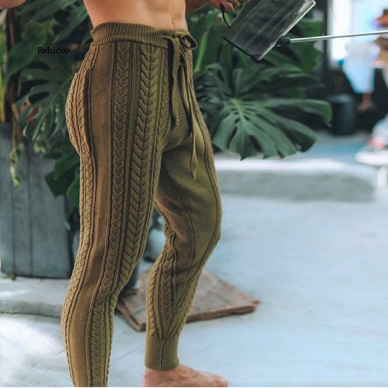 Pantaloni con piedini con cerniera allacciata per uomo pantaloni a vita media con coulisse di moda 2021 pantaloni Casual da uomo in maglia Slim autunno Casual