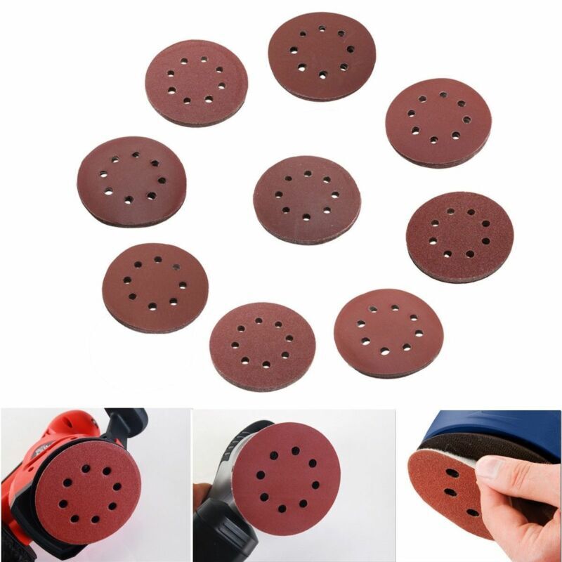 10 Buah 125Mm Bulat Berkelompok Amplas Warna Merah 8 Lubang 60-1000 Grit Abrasive Disk Disikat Lembar untuk Memoles Dinding Poli.