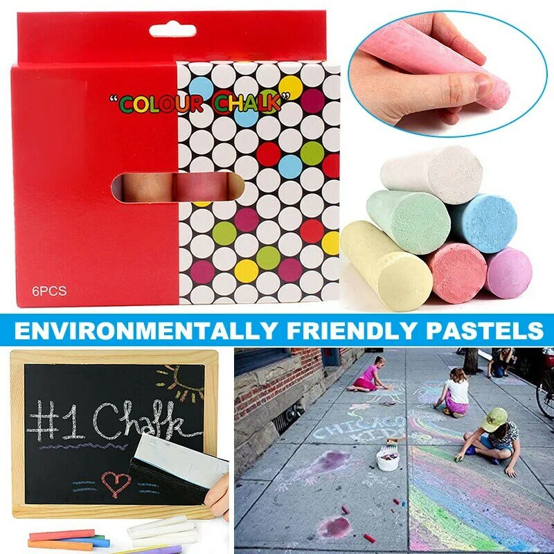 6/12pcs Mixed Colour Chalk Sticks Pack Water Soluble for Kids Playground School Supplies Art Learning Teacher Accessories