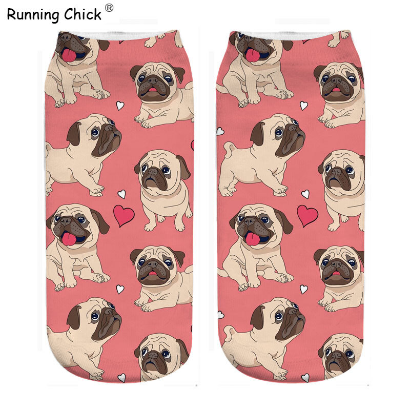 Running Chick Pugs Socks Photo 3D Print Cute Wholesale Christmas Cartoon