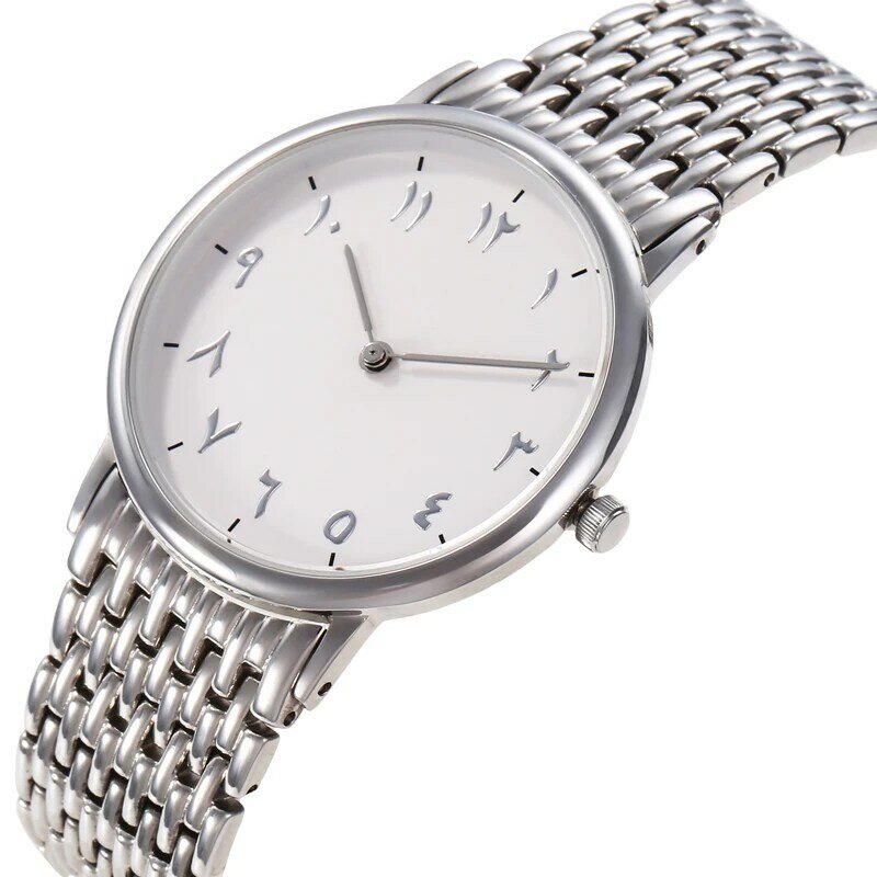풀 스틸 아라비아 숫자 시계 아라비아 손목 시계 남여 슈퍼 얇은 케이스 일본 무브먼트 우아한 시계 이슬람 시간