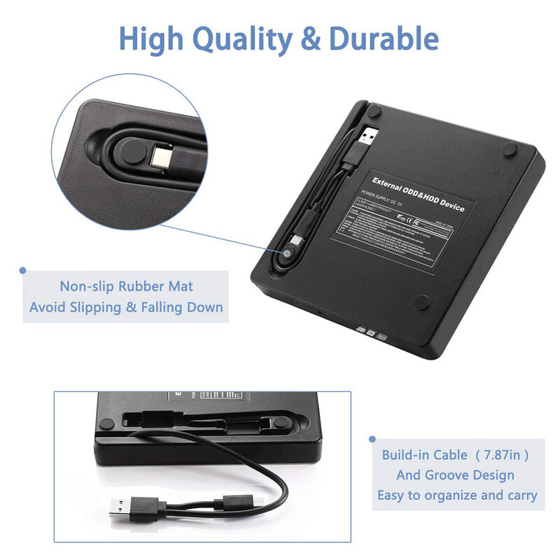 Grabador de DVD RW externo USB 3,0, Unidad óptica, reproductor de CD/DVD ROM, MAC OS, Windows XP/7/8/10, Material plástico ABS
