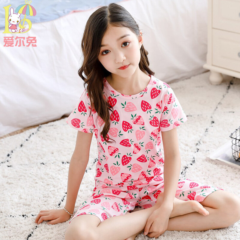 H5660 pijama feminino de algodão, pijama fino de manga curta de verão para mulheres, roupa de dormir de ar condicionado