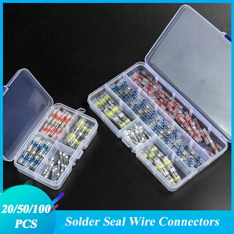 솔더 씰 와이어 커넥터 20/50/100/200 PCS, 열 수축 솔더 방수 자동차 마린 절연 열 수축 스플라이스