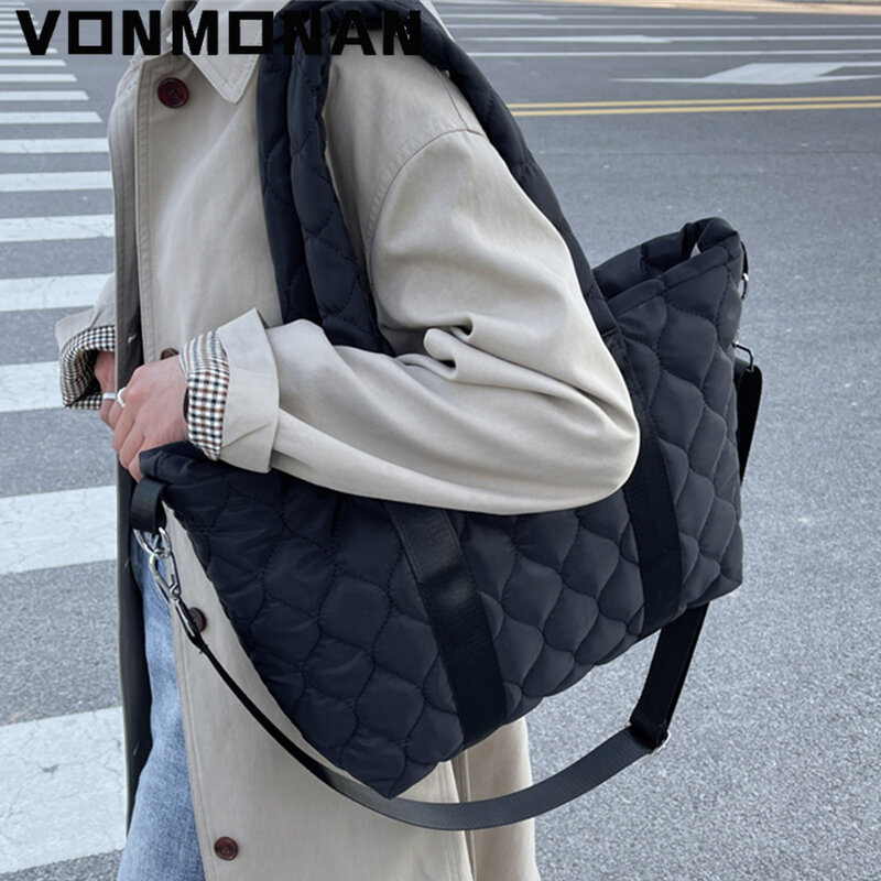 Large Quilted Tote Bag for Women Lightweight Down Cotton Padded Shoulder Bag 2021 Winter Luxury Trend Handbag Shopper Tote Sac