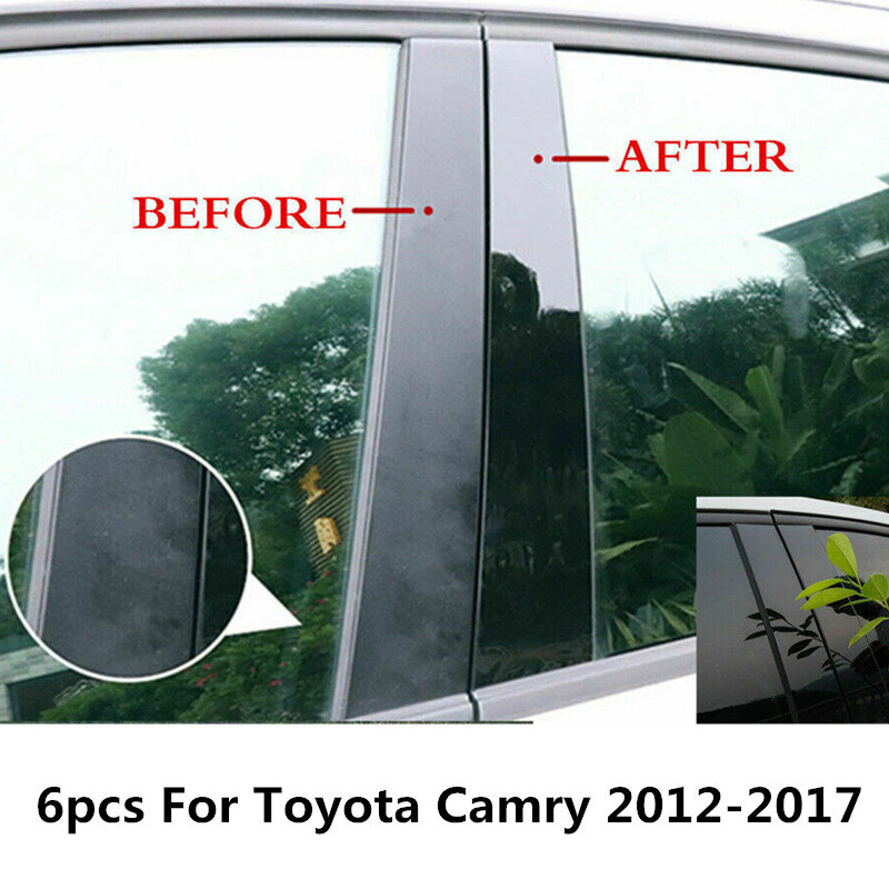 6 Buah/Set untuk Toyota Camry 2012-2017 Aksesori Dekorasi Trim Penutup Pilar Jendela Pintu Hitam Glossy