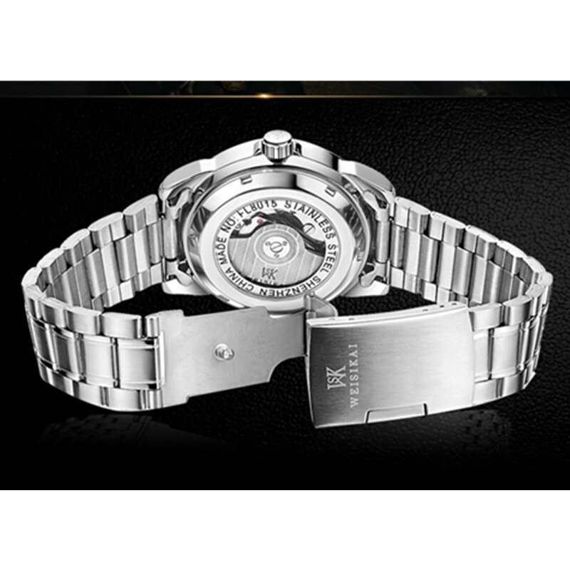 นาฬิกากลไกอัตโนมัติสำหรับผู้ชายนาฬิกาข้อมือสแตนเลส8015A แนวธุรกิจคลาสสิกเรืองแสงมีปฏิทิน