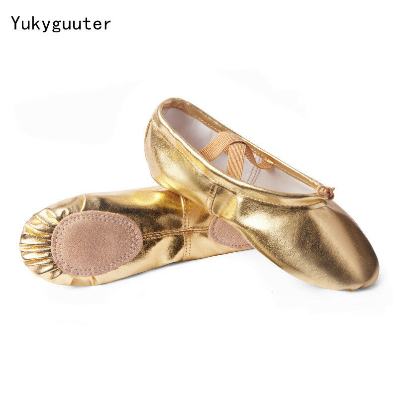 Sepatu Balet Anak Perempuan Sandal Tari Balet Sol Lembut Perak Emas Sepatu Balerina Latihan Anak-anak Senam Wanita