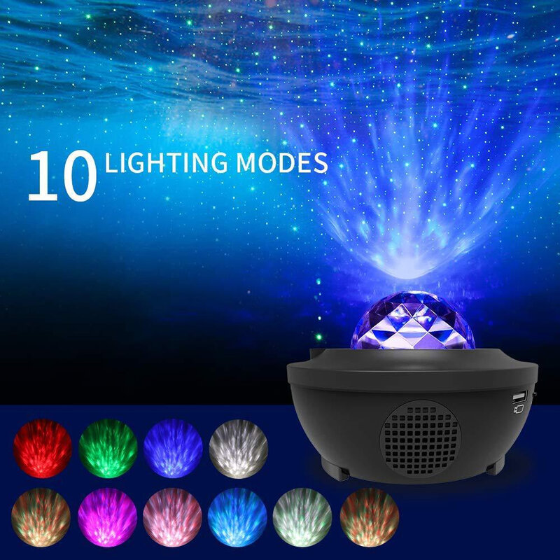Voice Control Gifts USB Charging Projector Light Colorful LED Party Bluetooth Speaker Waterproof Water Wave Starry Sky Christmas