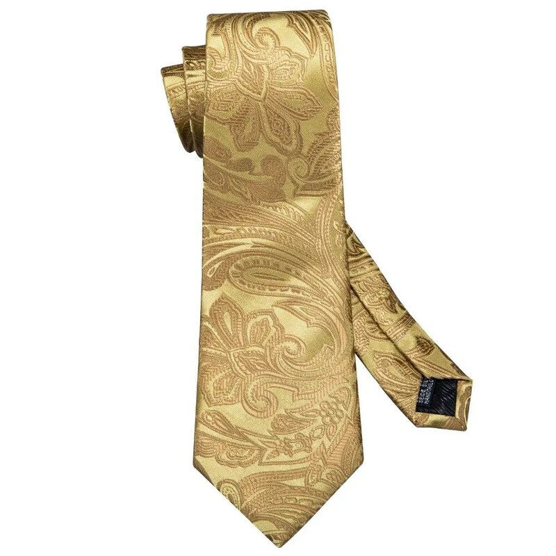 Gold Men Tie Paisley Silk Tie Pocket Square Gift Box Set Barry.Wang Luxury Designer Neck Tie For Men Male Gravat Wedding BB-5150