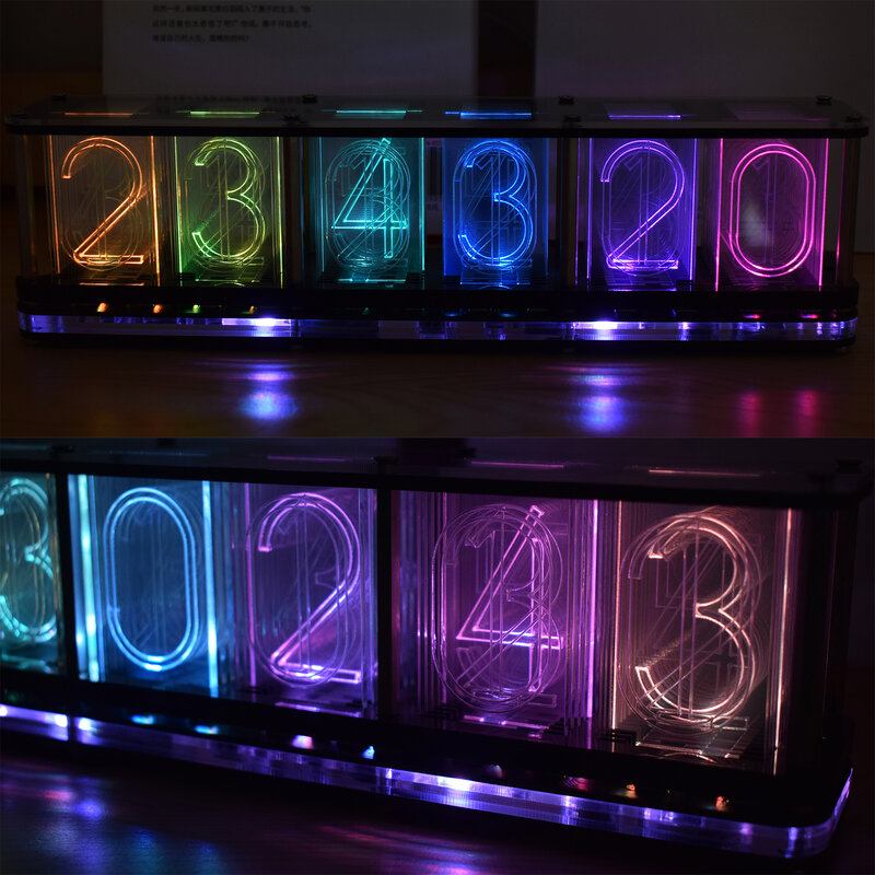 Kit de pantalla de espectro de música de reloj electrónico, pantalla LED a todo Color, arco iris, RGB, Digital, Retro, brillo analógico, tubo Nixie DS3231