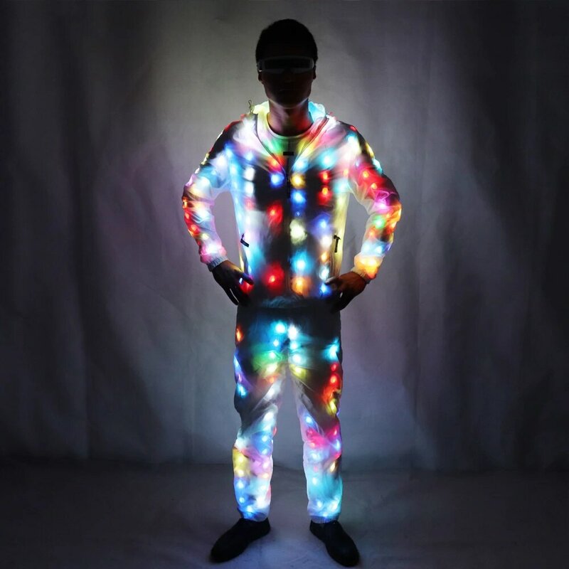สีสัน LED Luminous เสื้อผ้าเครื่องแต่งกายเต้นรำ LED เติบโตแสงหุ่นยนต์ชุดเสื้อผ้ากางเกงคู่ชุดงานปาร์ตี้ Suppli