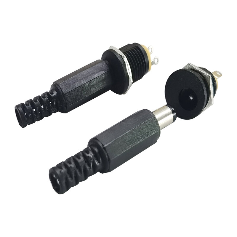 10PCS (5Pairs) DC12V 5.5 x 2.1mm Plastic Male Plugs DC022 DC Power Socket Female Jack Screw Nut Panel Mount Connector