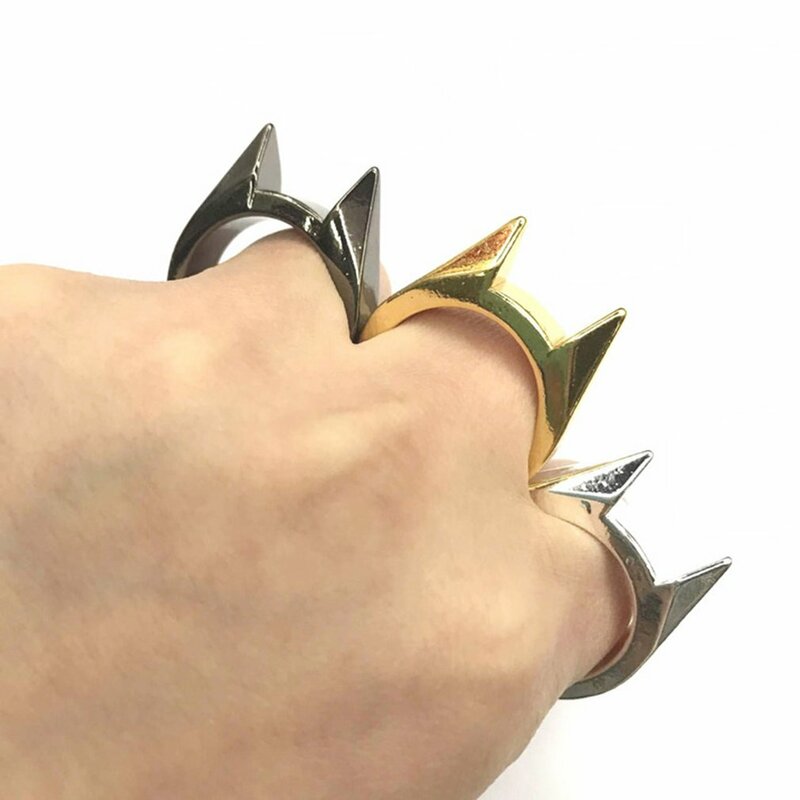 Anelli di autodifesa per donna uomo metallo Knuckle multifunzionale gatto forma dell'orecchio anelli di attacco accessori per gioielli regalo per amiche