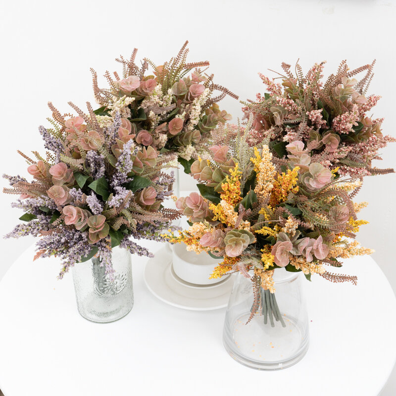 Hermosas flores artificiales de plástico para decoración del hogar, planta falsa de lavanda de espuma de alta calidad para otoño, ramo grande, mesa de habitación, boda