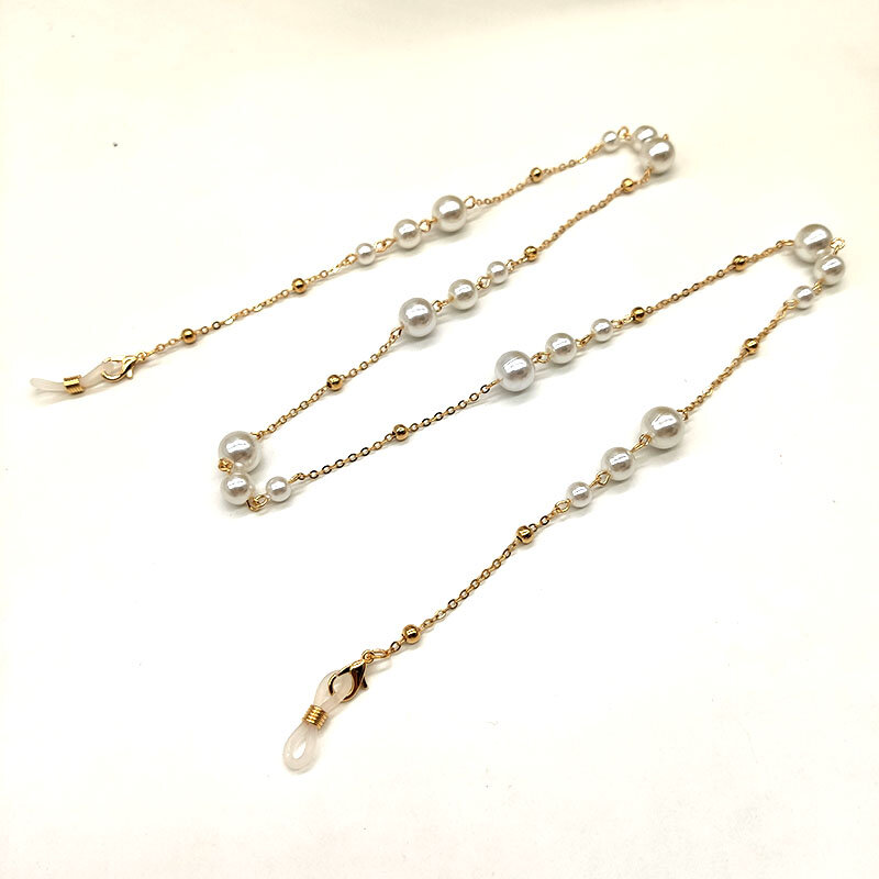 Cadena de perlas con cuentas para gafas de sol para mujer, correa de soporte con cordón, lazos de silicona, collar exterior, accesorio informal