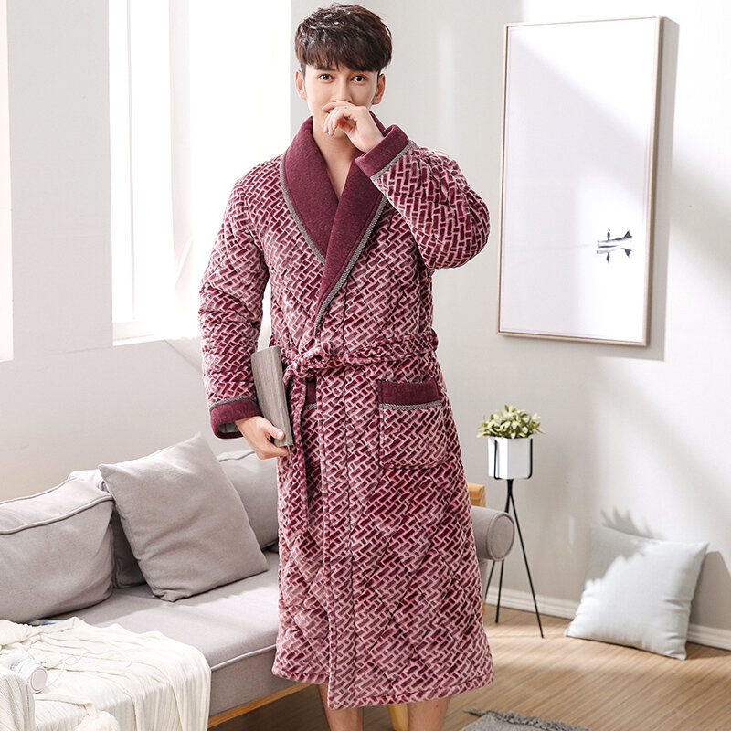 Bata de baño acolchada de terciopelo y algodón para hombre, Kimono grueso de talla grande para M-3XL, albornoz cálido para invierno, novedad de 2023