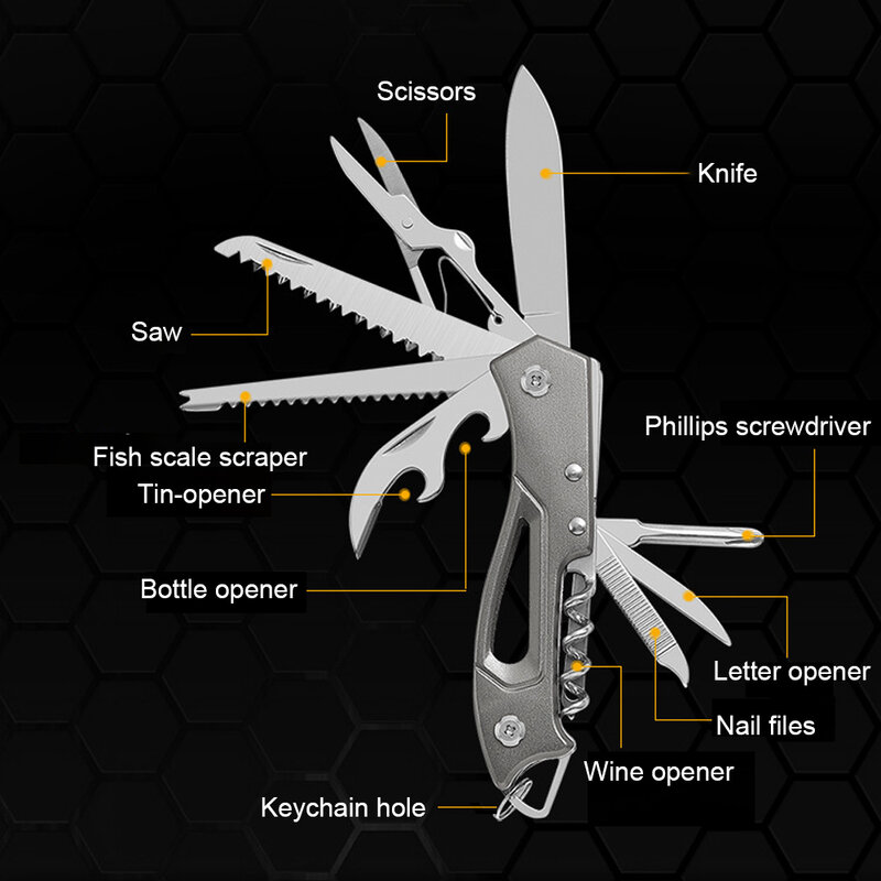 Outdoor Multifunctional Swiss Knife Camp Multitool Bottle Opener Folding Knife Portable Scissors Saw Military Fold Pocket Knife