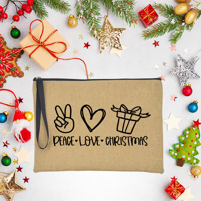 Frieden Liebe Weihnachten Frauen Leinen Kupplungen Cases Taschen Mode Casual Make-Up Tasche Geldbörse Handtasche Lippenstift Lagerung Weihnachten Beste Geschenke