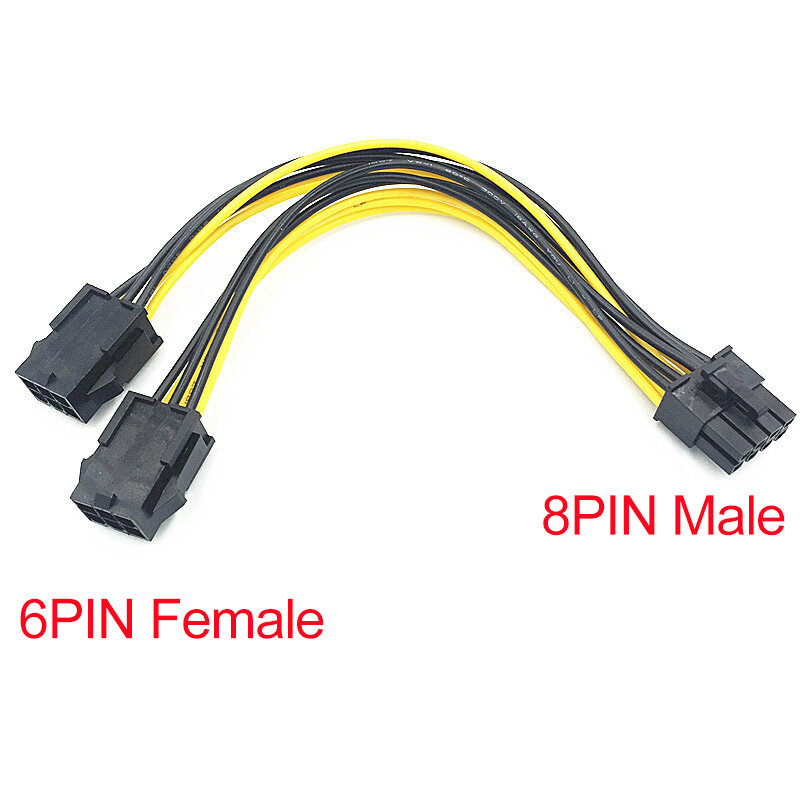 8Pin przejście ze złącza męskiego na podwójne 6 Pin żeński Adapter kablowy 20cm CPU 8 Pin, aby karta wideo PCI Express kabel rozdzielacza mocy Adapter