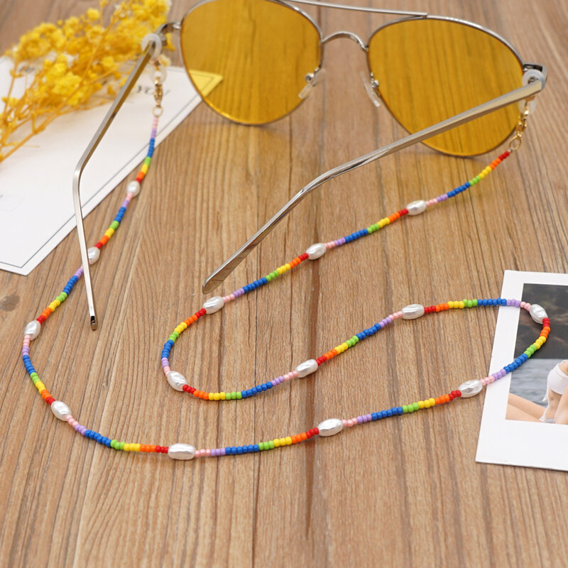 Go2Boho occhiali catena occhiali da sole cinghie perline cordino imitazione perla maschere catene arcobaleno colorato collana gioielli donna 2021