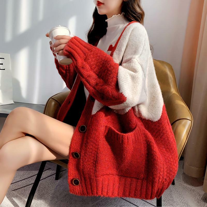 Plus velvet 2020 autunno inverno nuovo cardigan maglione lavorato a maglia giacca donna spessa lana stile coreano maglione allentato