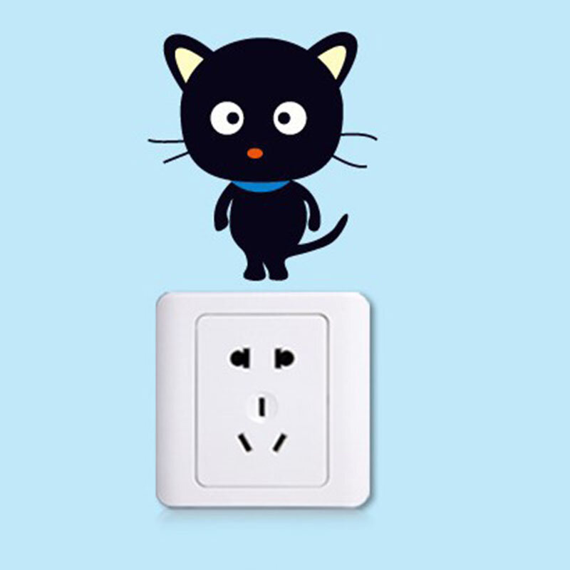 Adesivos de parede de gato preto, adesivos multi-função de desenho animado de pvc, brinquedos da moda, interruptor de luz criativo, decoração, 1 peça